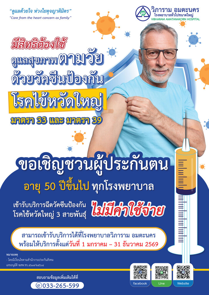 ผู้ประกันตนอายุ 50 ปีขึ้นไป สิทธิประกันสังคมทุกโรงพยาบาล เข้ารับบริการฉีดวัคซีนป้องกัน โรคไข้หวัดใหญ่ ฟรี ไม่มีค่าใช้จ่าย